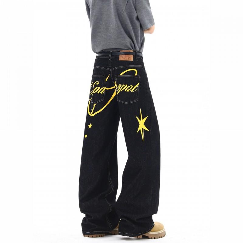 Vintage Washed Denim Jeans Men Women Loose Straight Leg High Street Style Casual Long Pants