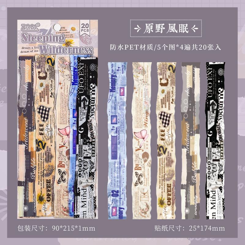 20 pcs/pack Vintage Long strip Sticker Creativity Decorative Hand Account Diary Album Scrapbooking accessories