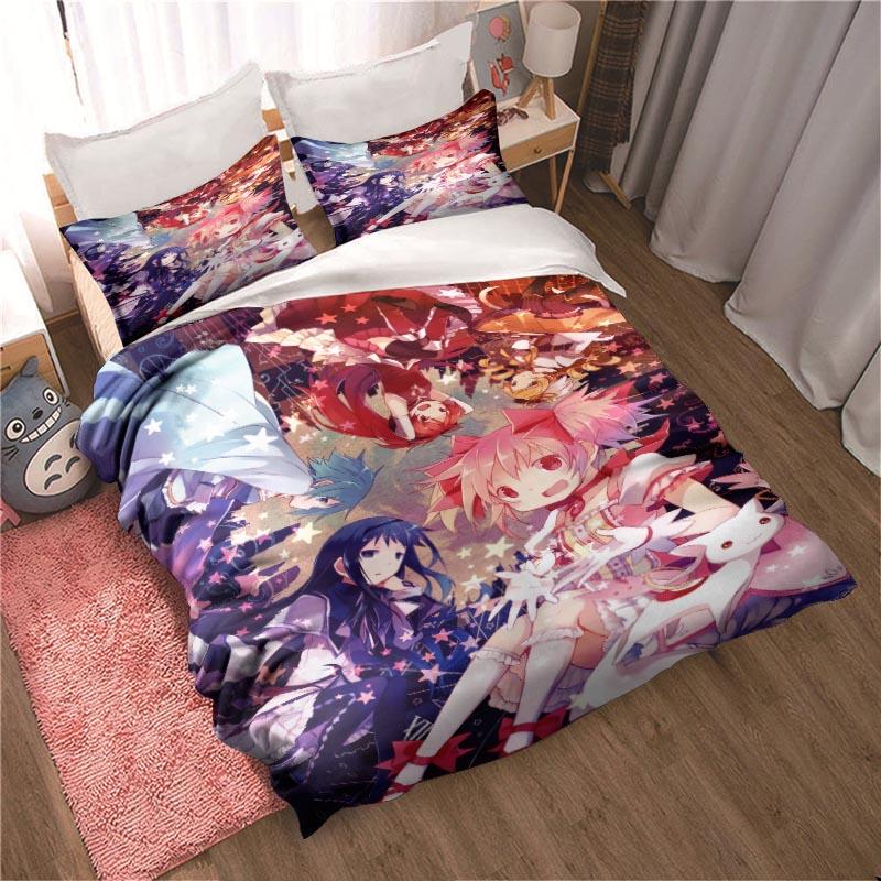 Cartoon Puella Magi Madoka Magica Bedding Set Sheet Set King Twin Double Child Bedding Set Mircofiber Polyester Duvet Cover Set