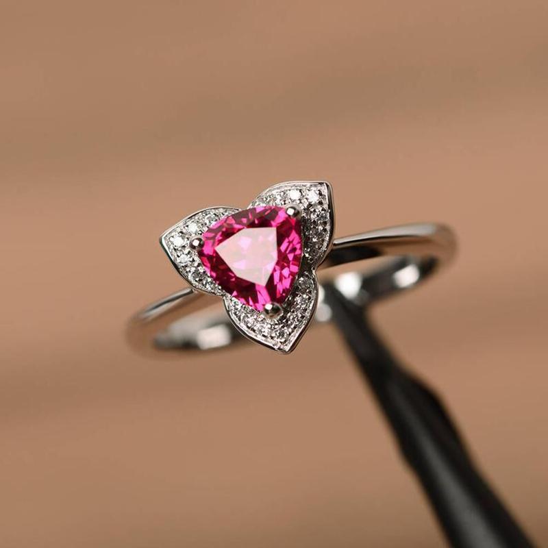 Utimtree New 925 Sterling Silver Red Crystal Ring With Bling Zircon Stone For Women Fashion Jewelry Wedding Engagement Rings