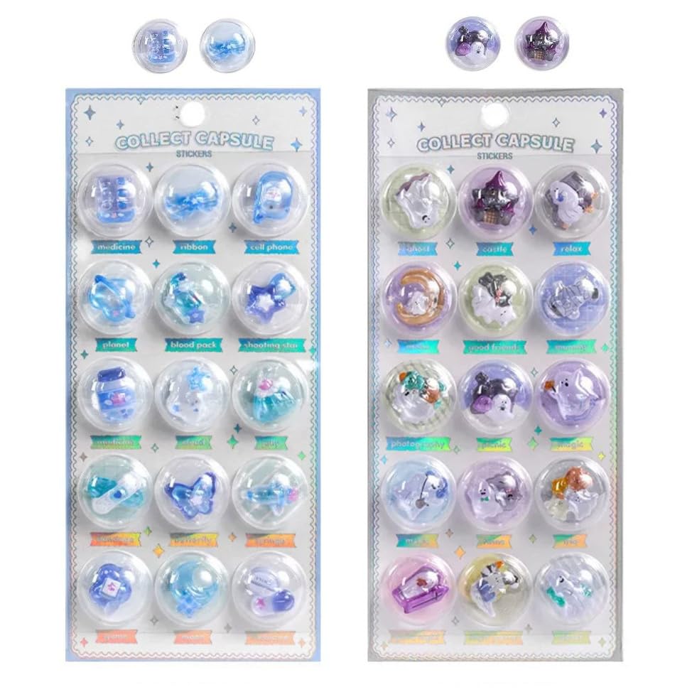

YILKAL 3D Embossed Sticker Stars and Moon Ghost Kids Creative Illustration Semi-transparent Relief Crystal Notebook Decoration Craft Gift