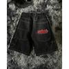 Pantaloncini di jeans streetwear Y2K da uomo a vita alta, vestibilità larga, stile hip hop, con stampa di lettere e tasche