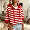 Damen Neues Kapuzenpullover mit Kordelzug Strick Sweatshirt Locker Langarm Gestreifter Pullover Sweater