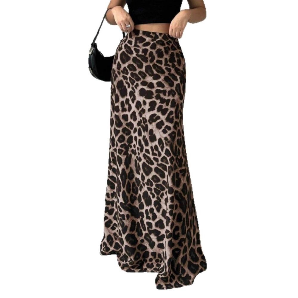 Women's Leopard Print High-Waisted Mermaid Hem Maxi Skirt Daily Wear High-Waisted Leopard Skirt Women's Casual