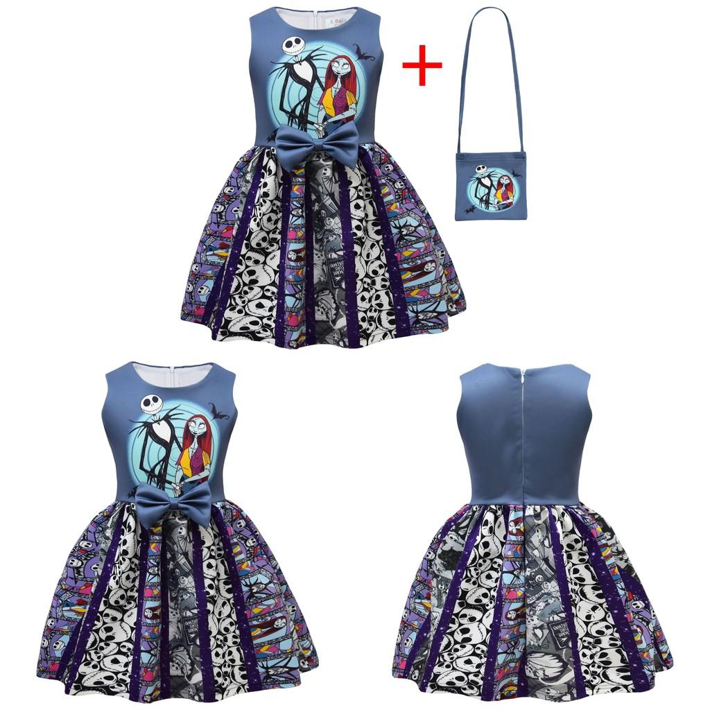The Nightmare Before Christmas Halloween Princess Dress With Bow And Bag For Girls Age 3 To 8