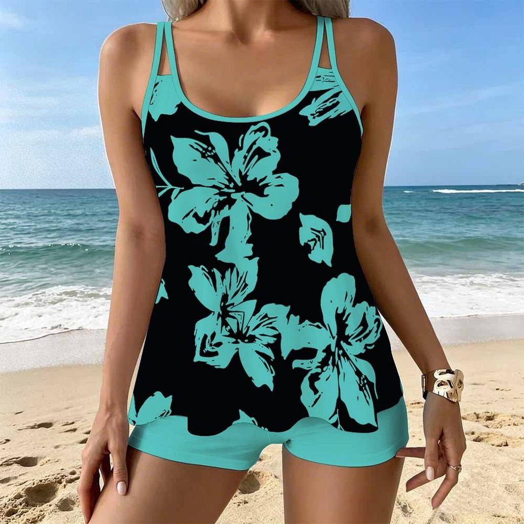 Women's Swimwear Tankini 2 Piece Swimsuit Vegetation  Pattern Print Vacation Bathing Suits