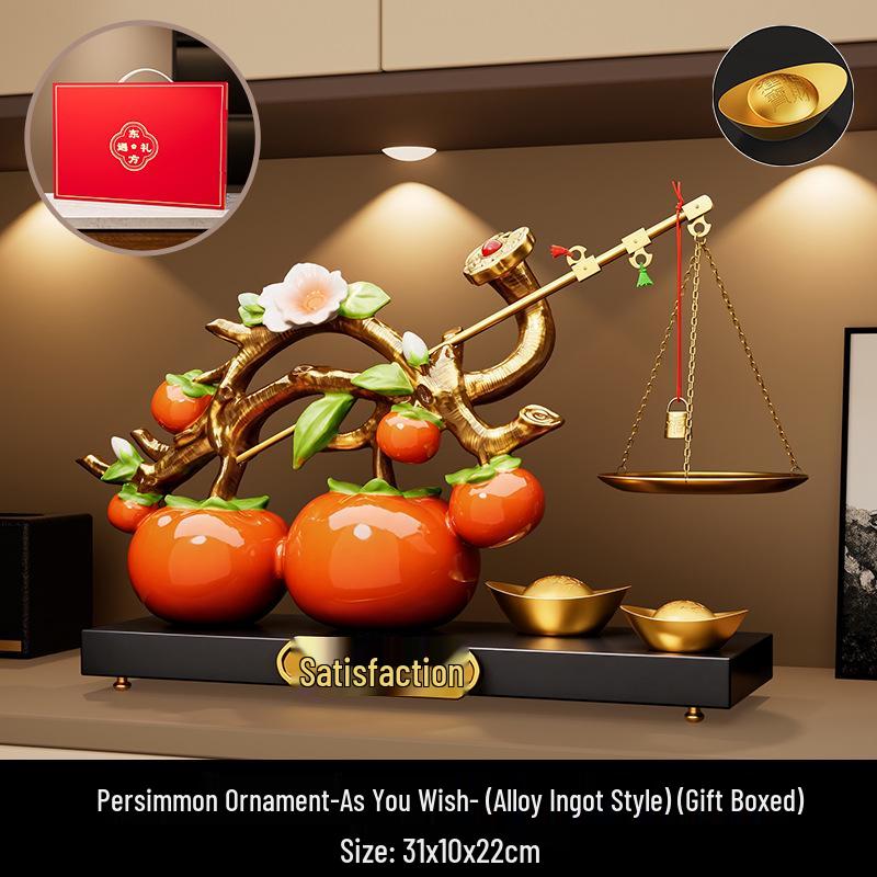 Luxury Ruyi Chinese Persimmon Ornament - Premium Living Room & Entryway Decoration, Perfect for Housewarming & Annual Gift Celebrations.
