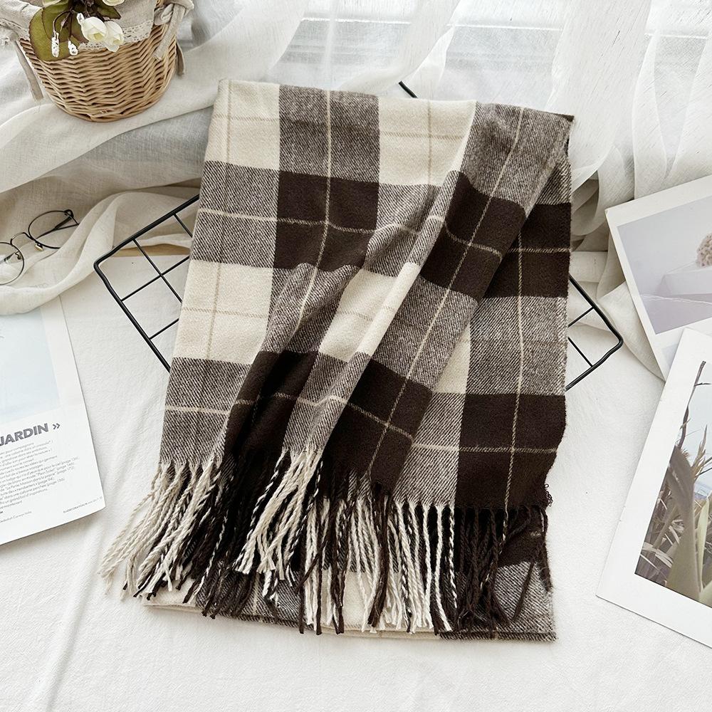 Scarf Autumn and Winter Imitation Cashmere Houndstooth Shawl for Women Trendy and Versatile Warm Long Tassel Scarf