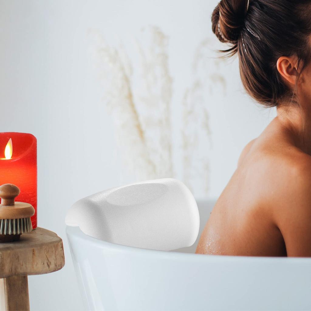 Bath Bath Pillow with Suction Bath Accessories Pillow, Cup, Waterproof, Non-Slip, Mold-Resistant, (White)