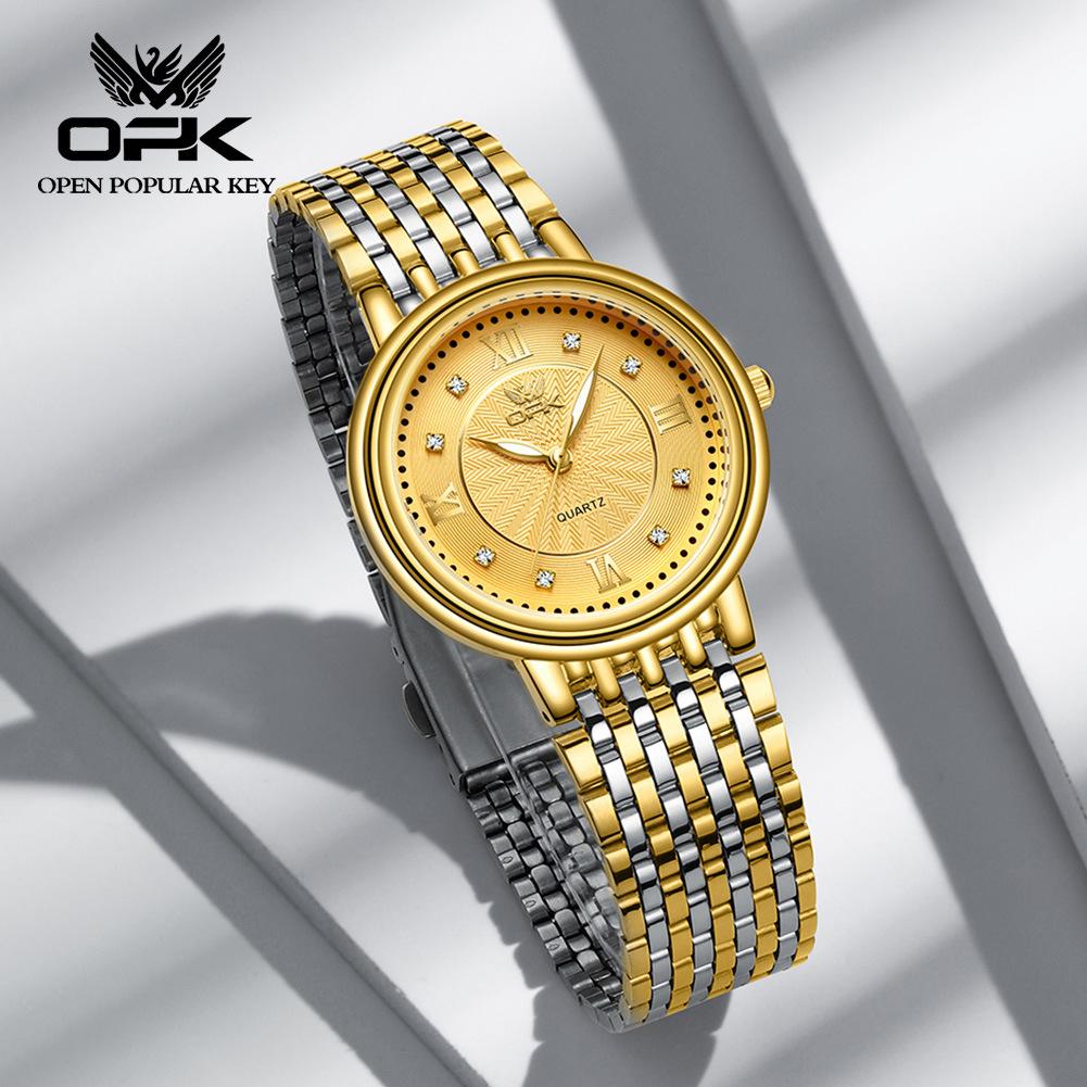 OPK Brand Couple Luminous Diamond Scale Exquisite Inner Shadow Men's and Women's Trend Quartz Watch Men's Steel Belt Waterproof Watch