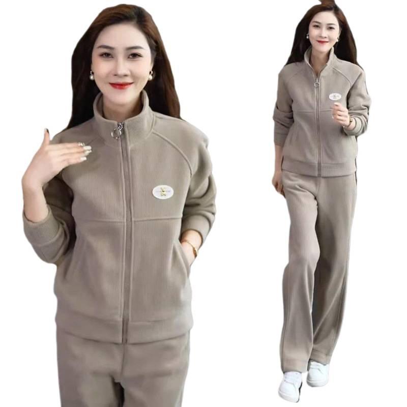 Thick Velvet Casual Sportswear Suit for Women Autumn and Winter Small Cardigan Sweatshirt Sweatpants Two-piece Set