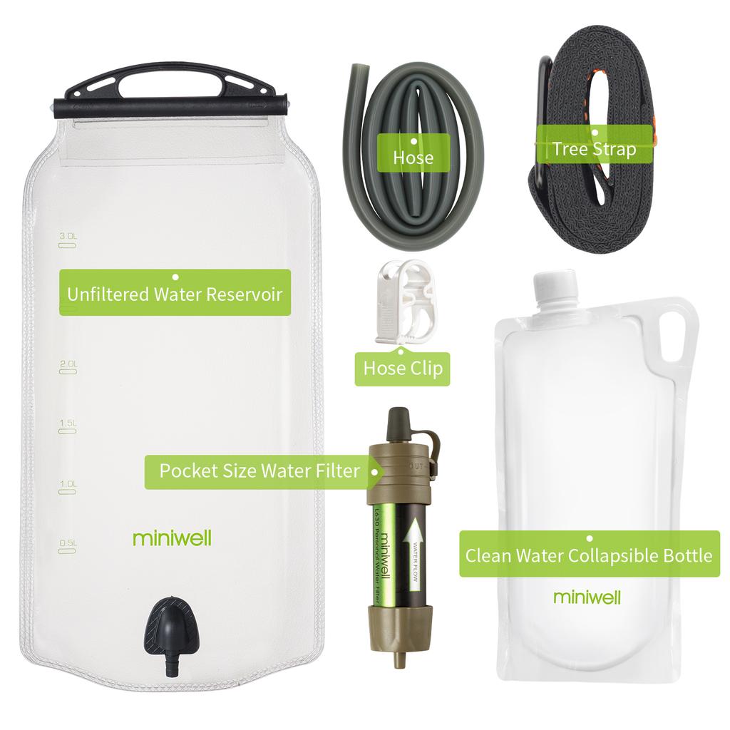 Miniwell Outdoor Portable Gravity Water Filter System with Water Reservoir for Hiking,camping,survival and Travel