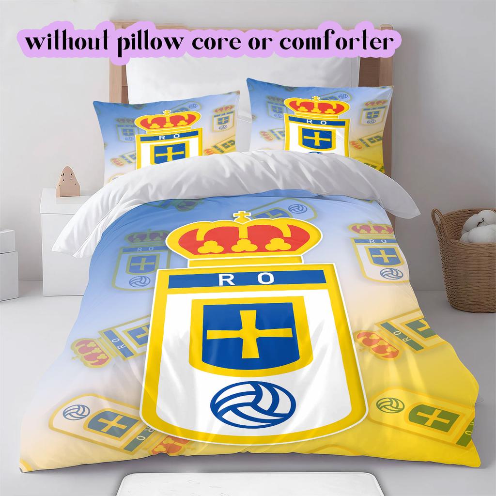 Biancheria da letto con motivo Real Oviedo, Set piumone Copripiumino Federa Regalo di Compleanno per la Casa (1*copripiumino+2*federe,senza imbottitura)