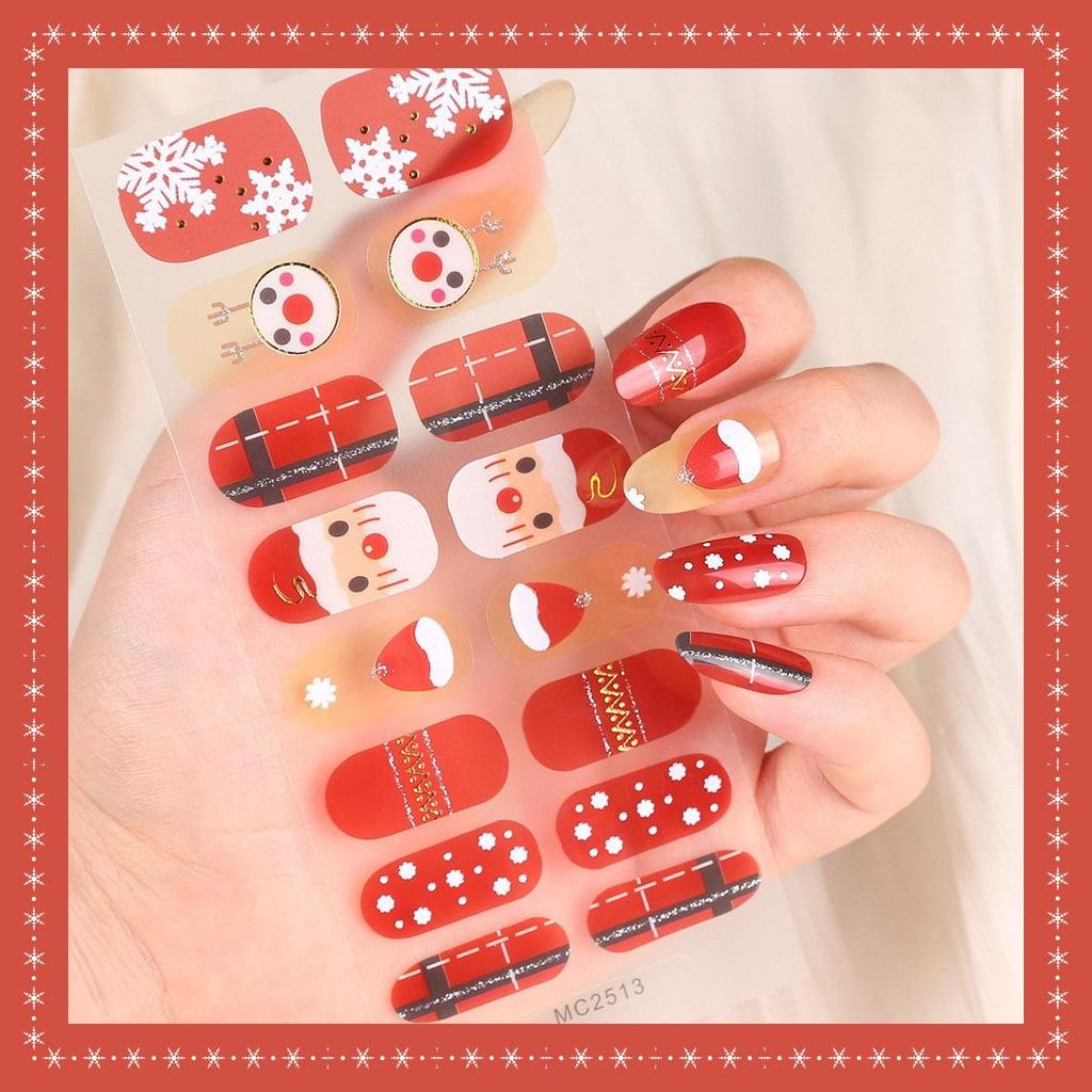 16-Finger French Christmas Gel Nail Stickers - No-Bake, European & American Fashion