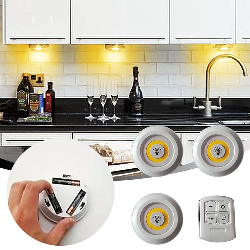 Battery Operated Dimmable LED Under Cabinet Light With Remote Control Wireless Night Light For Closet Wardrobe Bathroom