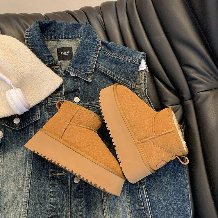 Thick-soled Heightening Snow Boots Women's Winter Velvet Thickened Warm Fur Integrated Cotton Shoes 2025 New Bread Shoes