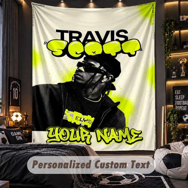 Personalized Wall Tapestry,Travis Scott Custom Printed Name, Fabric Wall Art For Indoor Room Backdrop