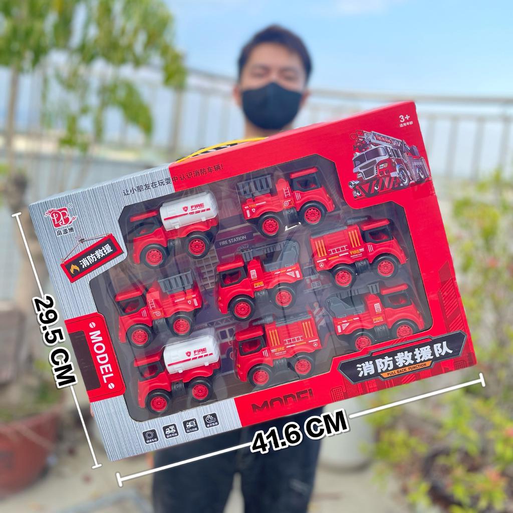 Construction Truck Fire Truck Inertia Pull Back Truck Set Gift Box Excavator Bulldozer Model Boy Toy