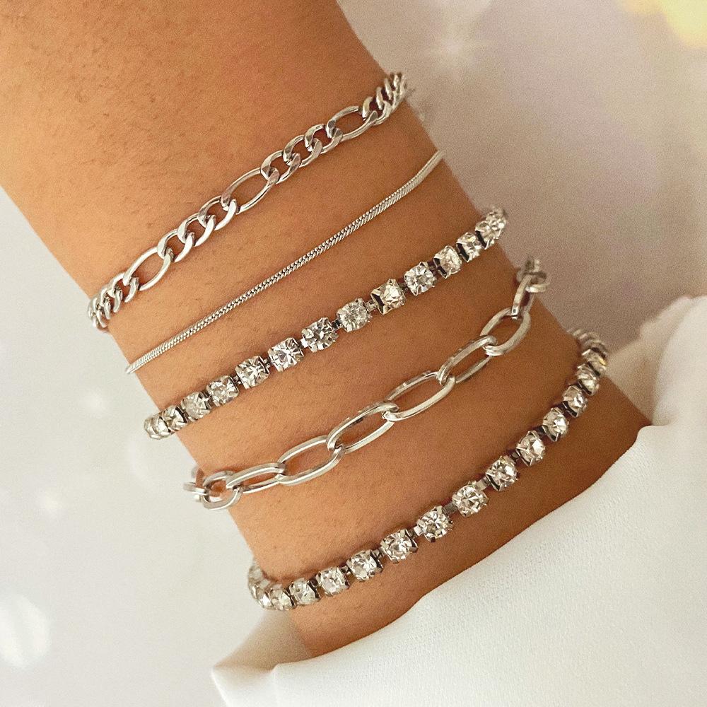 Retro Thick Chain Personalized Bracelet Mixed and Matched Open Bracelet Bracelet Bracelet Stacked Wearing Wind Set Bracelet