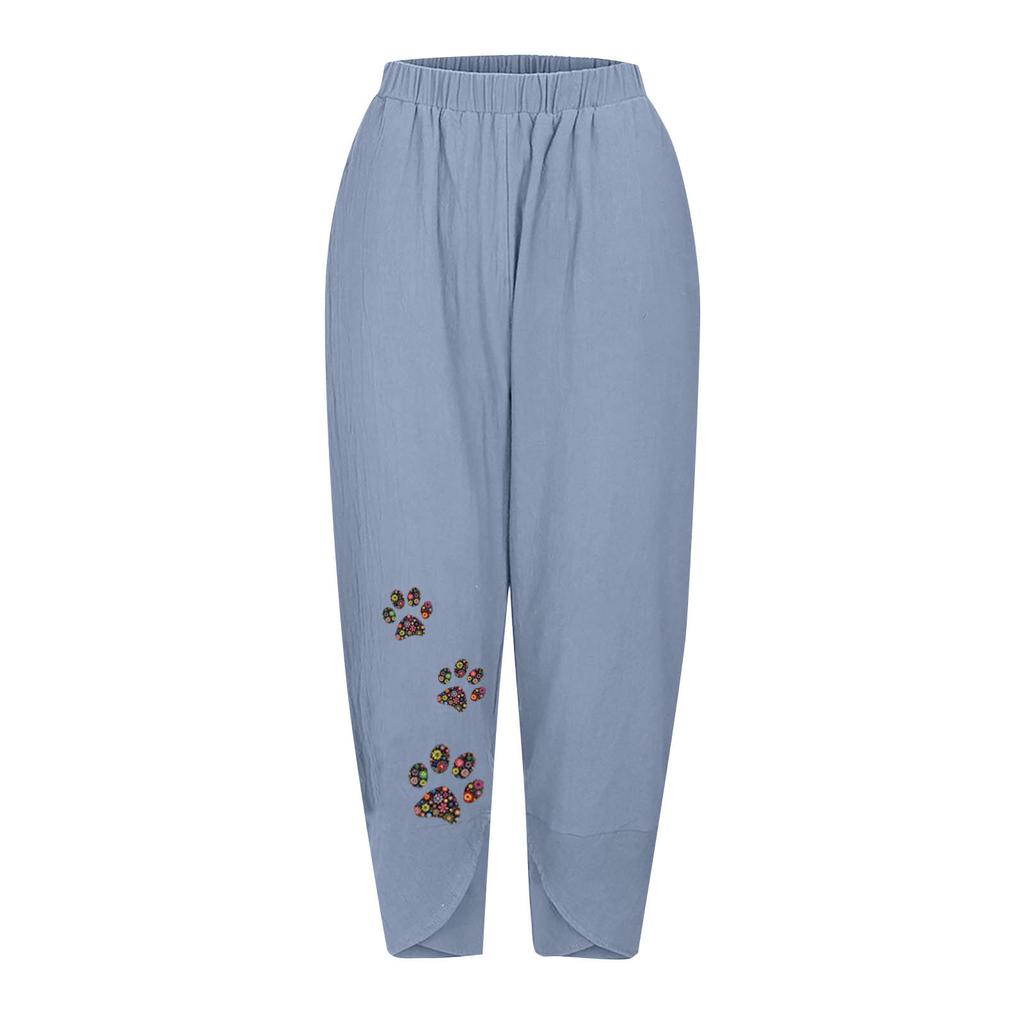 Women's Summer Casual Loose Cotton And Linen Embroidered Wide-leg Pants