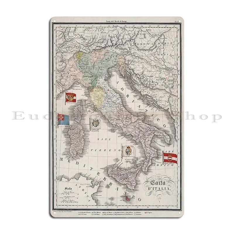 Hartă relief a Italiei redată digital Hartă relief vintage a Italiei Imprimare Cu D Illusion Metal imprimat Semn de perete din tablă Afiș