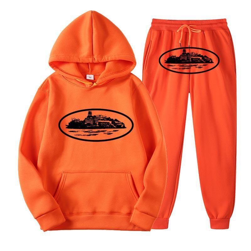 Unisex Hooded Sweatshirt Pants Set With Graphic Print Casual Sportswear