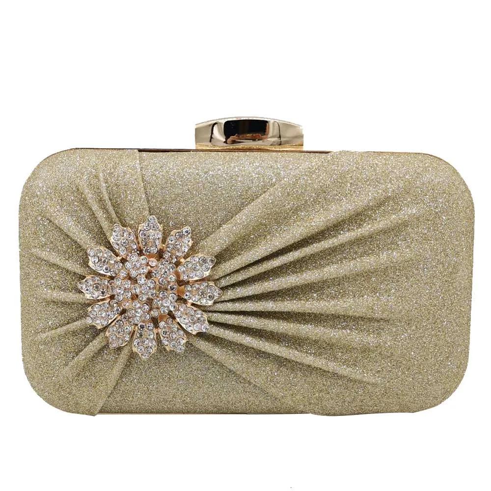 Boutique De FGG Elegante Damen Gold Glitzer Abendtaschen Strasssteine Blumenapplikationen Braut Clutch Handtaschen Hochzeitsfeier Taschen