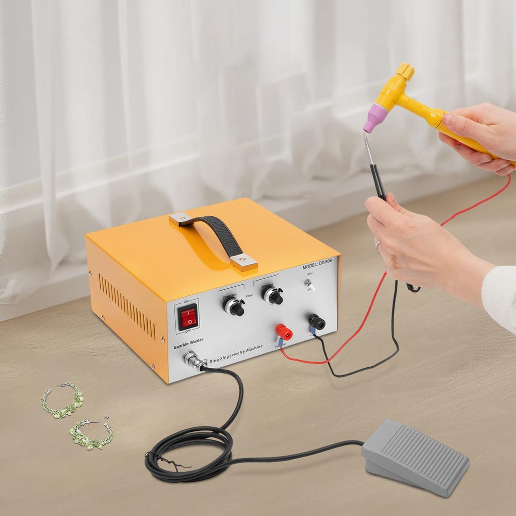 Adjustable Current Jewelry Spot Welder Machine W/ Handheld Welding Gun - 600W 110V Electric Welding Kit for DIY Jewelry Making