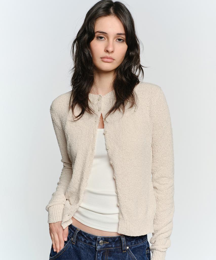SUNBURNPROJECT Easy Basic Round Neck Cardigan, Beige