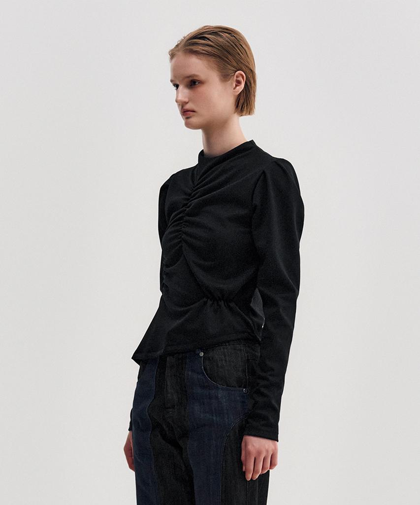 Kimjisu Shirring Draped Highneck Top _ Black