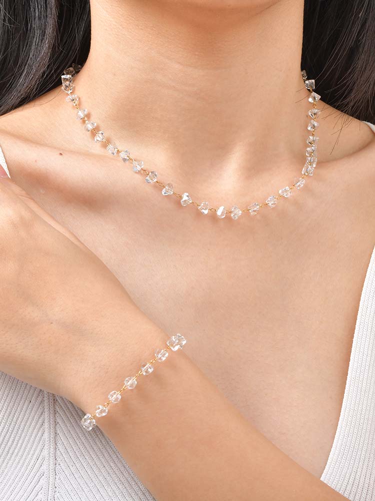 Irregular Transparent Crystal Bead Anklet, Stainless Steel Anklet, Waterproof Foot Jewelry for Women, Summer Beach Boho Jewelry