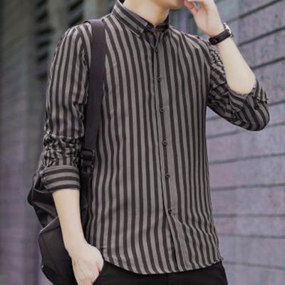 Men Shirt Formal Single-breasted Stripe Turn-down Collar Business Shirt for Work