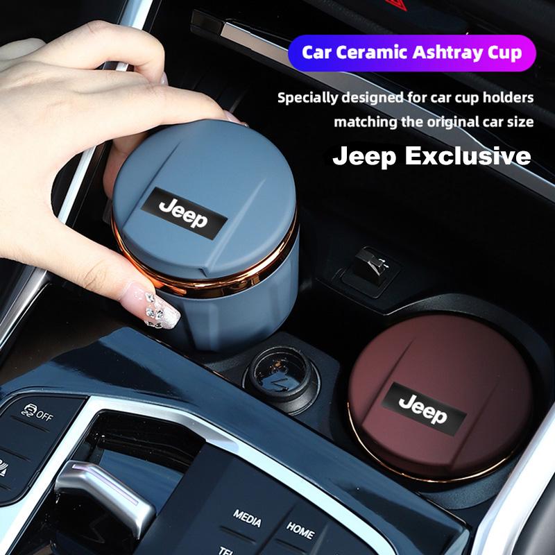 Car Ceramic Ashtray LED Light Ash Tray Cup Auto Accessories For Jeep Grand Cherokee Wrangler JK Gladiator Compass Renegade Recon ANR1