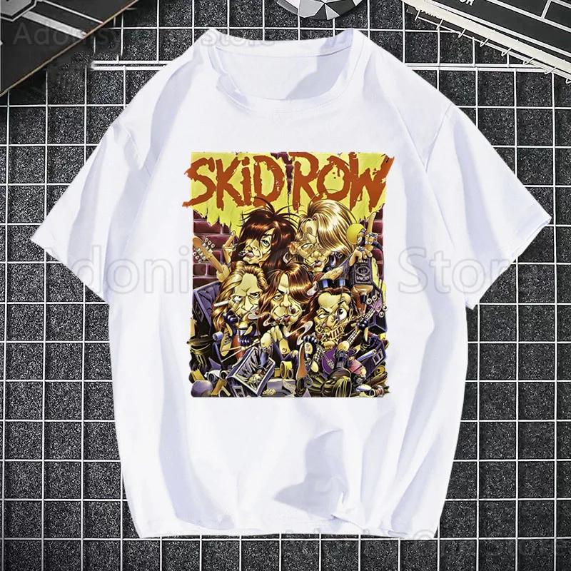 

Skid Row Printed T Shirt Men Retro Washed Tops Tees Harajuku Tshirt Streetwear Hip Hop Male T-shirts S