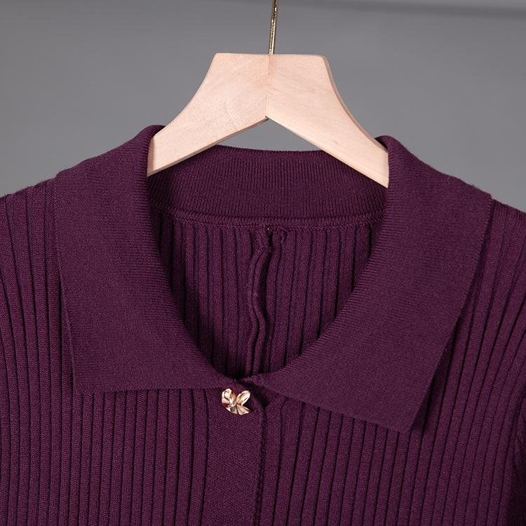 POLO neck knitted big swing skirt, European and American slim-fitting waist medium and long skirt women's knitted dress women