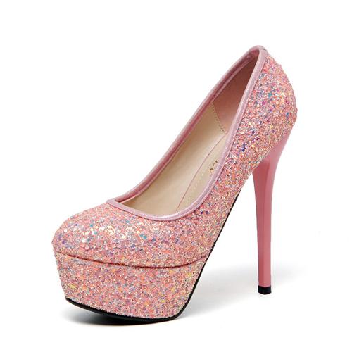Wedding Party Shoes Women Sexy Super high heels White/Silver/Pink glitter Pumps Bling Pointed toe platform shoes zapatos mujer