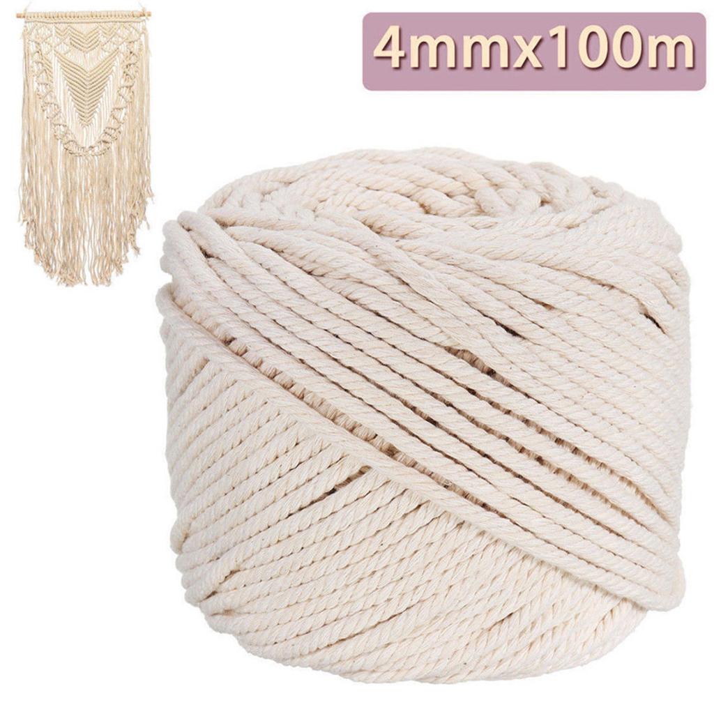 4 mm Baumwoll-Makramee-Seil, naturbeige, gedrehte Kordel, handgefertigt, 100 m