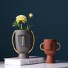 Ceramic Abstract Face Vase Home Decoration Ornament Head Flower Vase with Golden Ear Handle Table Art Statue