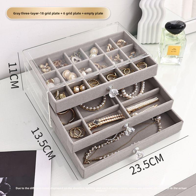 3/5Layer Flannel Jewelry Box Earring Necklace Ring Boxes Jewelry Dustproof Tabletop Organizers Multifunctional Storage Box Gifts