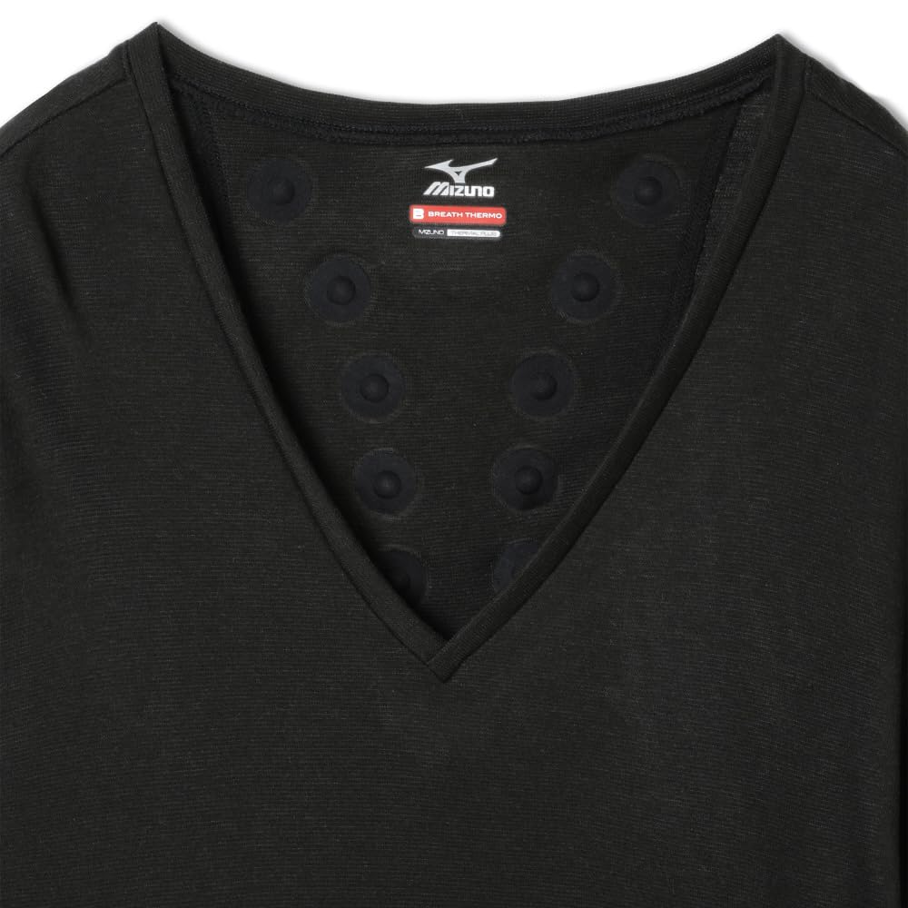 Mizuno Colantotte Breath Thermo Heat-Generating V-Neck 3/4 Sleeve Innerwear, Men's, Black, Size L (C2JABC01)