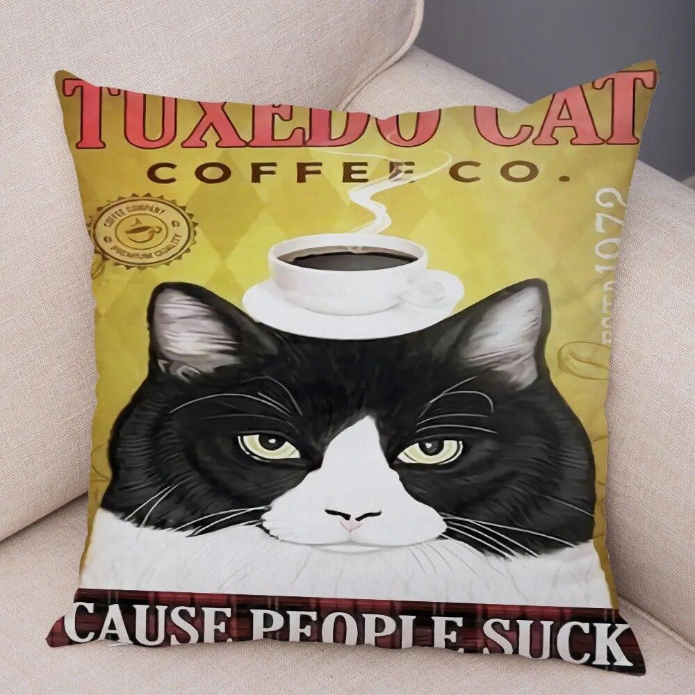 Cute Pet Cartoon Animal Cushion Retro Coffee Cat Pillowcase Decoration Sofa Home Car Pillowcase