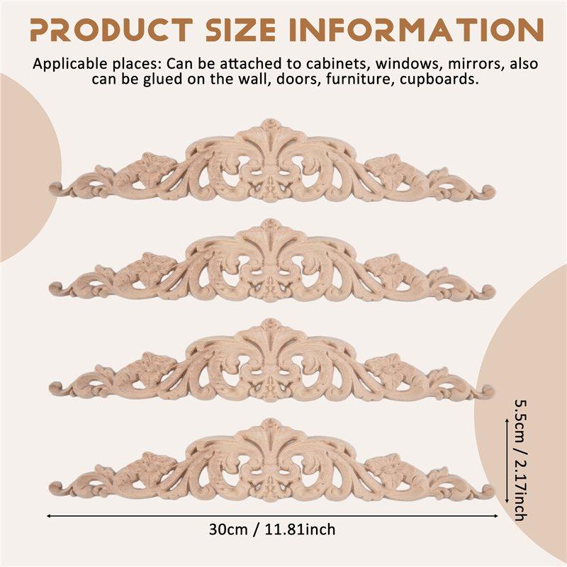 Fresh 4Pcs Wood Carving Decal Wood Carved Furniture Appliques Corner Onlay Applique Furniture Home Door Decor DIY