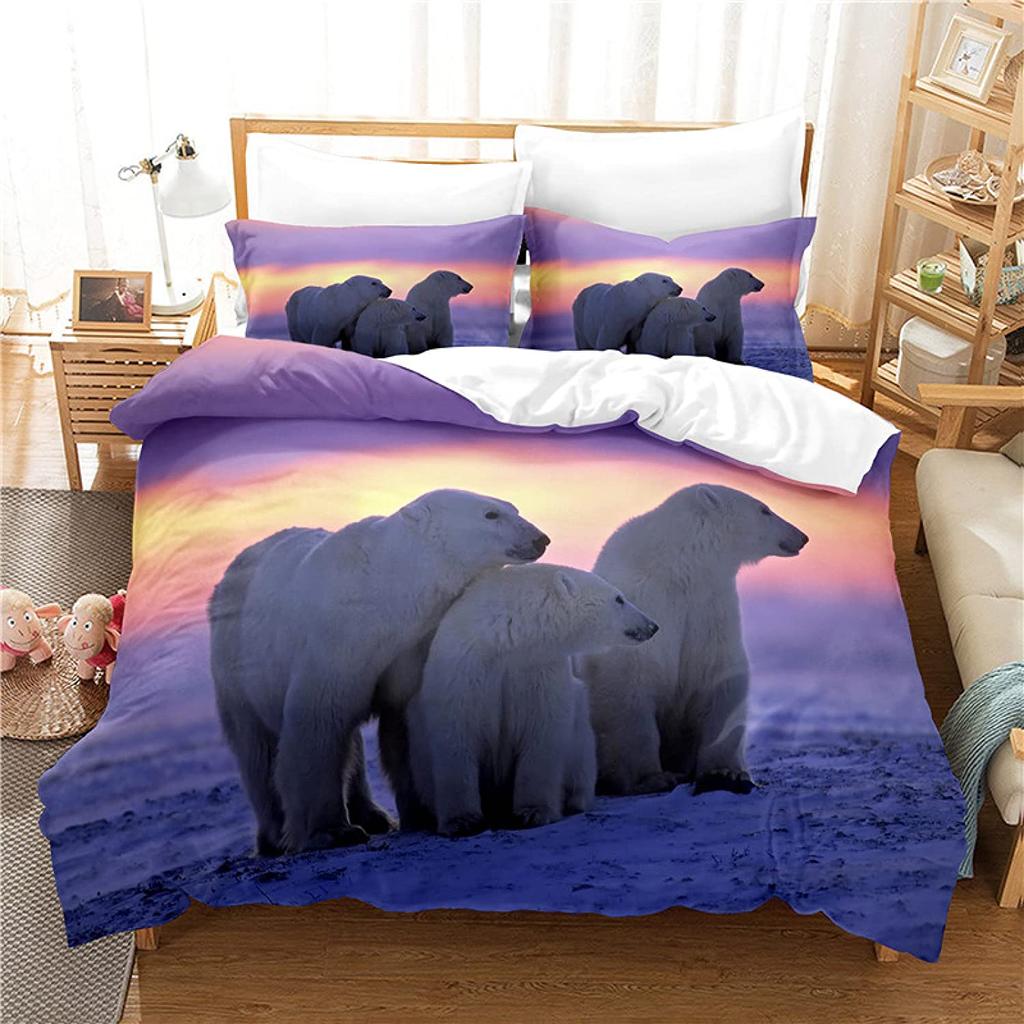 Polar Bear Duvet Cover Set King Queen Full Size Polyester Comforter Cover For Kids Boys Girls Wild Animals Pattern Bedding Set