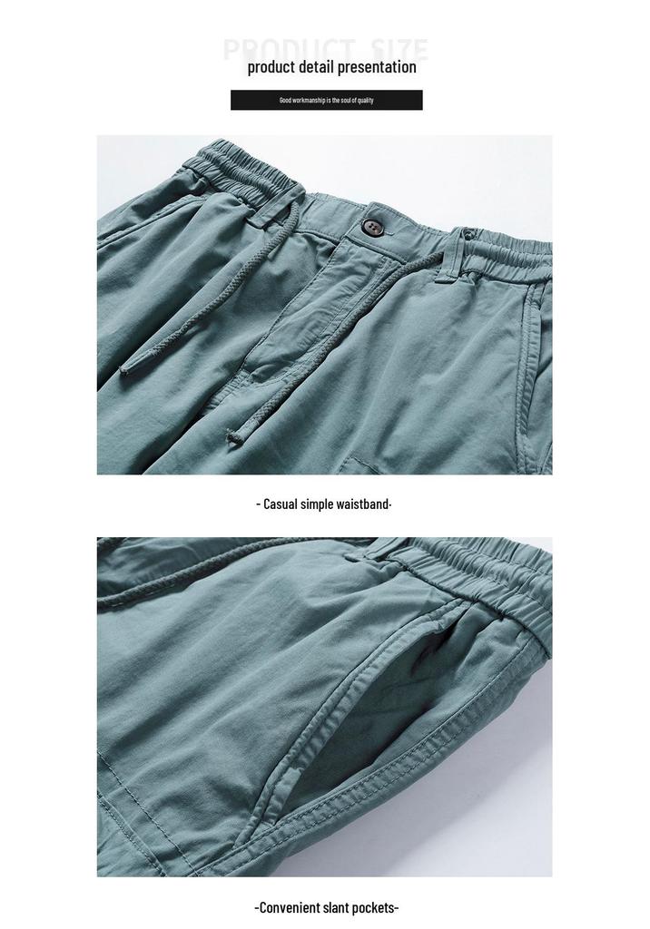 Summer Men's Cotton Multi-Pocket Riding Shorts: Durable, Washed, and Trendy Casual Wear.