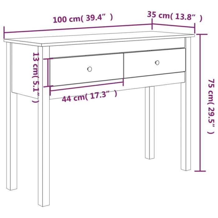 VidaXL Table console Marron miel 100x35x75 cm Bois massif de pin 814617