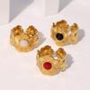 French Luxury Chrysanthemum Ring Woman Stainless Steel Zircon Gold Plated Non Fading Open Stainless Steel Rings