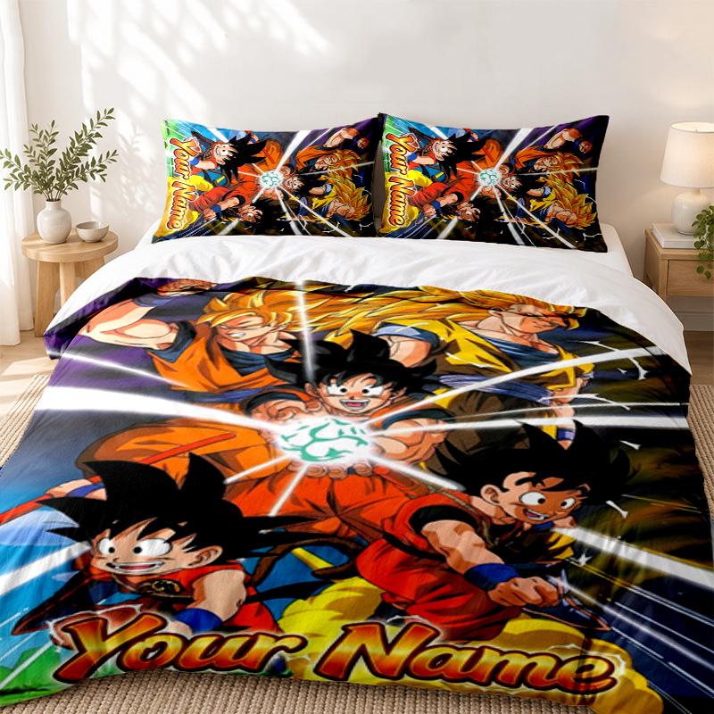 Dragon Ball Custom Name 3pc Set Perfect for Bedroom Use Comfortable Bedding Set Includes a Duvet Cover and Two Pillowcases Ideal Birthday or Christmas
