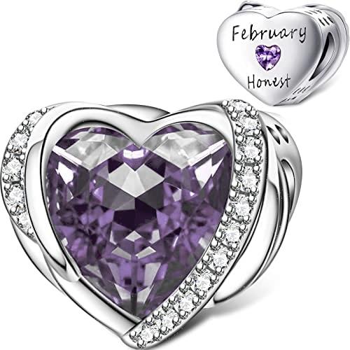 December Colored Zircon Sea Heart Birth Stone copper Talisman D Bead Charms Compatible With for Bracelets Necklaces Do It Yourself Birthday Party Gift