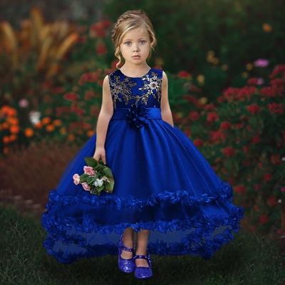 Girls Sleeveless O Neck Sequins Tailing Bubble Dress Fashion Occasion Wedding Gown Dress Clothing