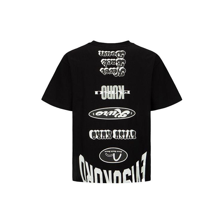 Evisu SS22 Trademark Letter Print And Small Seagull Badge T-Shirt Men T-Shirt Black 2ESGNM2TS578RXCT